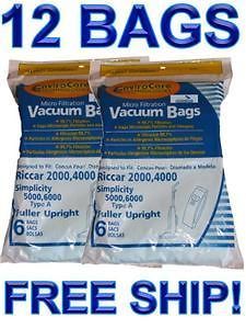 12 allergy bags for riccar vacuum 2000 4000 type a