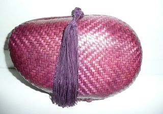 AUTHENTIC Vintage Rafael Sanchez Purple Woven Bamboo Handbag Clutch 