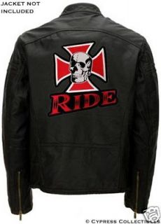 SKULL IRON CROSS BIKER PATCH embroidered LARGE RIDE IRON ON SKELETON