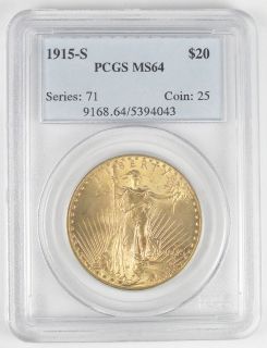 1915 s $ 20 saint gaudens double eagle gold pcgs