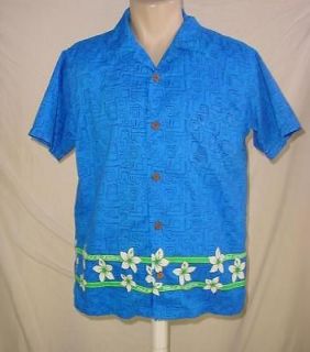 Maui and Sons Mens Casual Button Front Hawaiian Shirt Blue Floral 