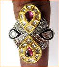   Rose/Antique Cut Diamond Silver Wedding Polki Victorian Look Ruby Ring
