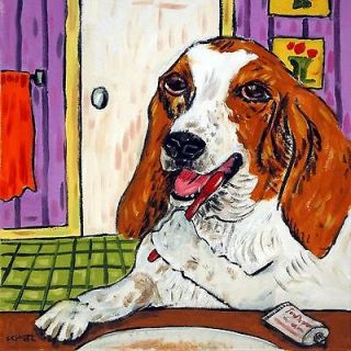 basset hound dog art ceramic TILE coaster gift JSCHMETZ bathroom 