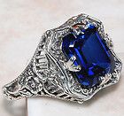ct Sapphire 925 Solid Sterling Silver Filigree Victorian Style Ring 