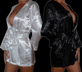 Silky Satin Sexy Black or Bridal White Dressing Gown Robe. Stylish. UK 