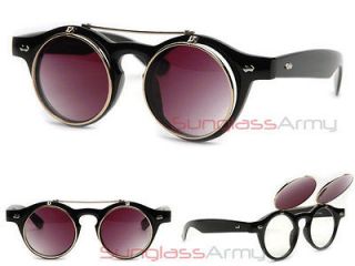 Vintage INVENTORS Flip Up Sunglasses BLACK retro clubmaster wayfarer 