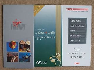 3x airline rewards program leaflets   TWA, Mahan Air, Virgin