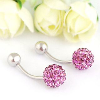 12P 18G Navel Belly Button Bar Ring Rhinestone Ball Stainless Steel 