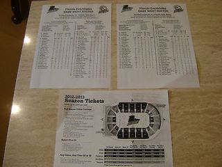 2012 13 Orlando Solar Bears ECHL 2 Pre season Scoresheets   Florida 