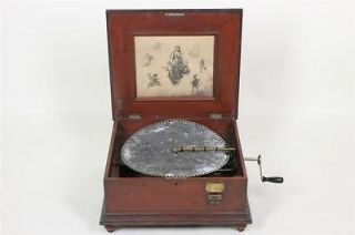 REGINA MUSIC BOX 15 1/2 w/ 13 discs, antique music disc player 
