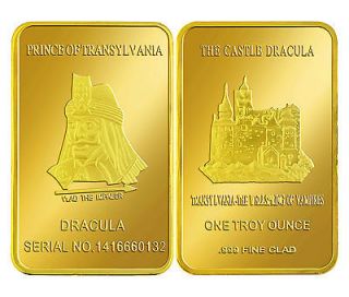 COUNT DRACULA VAMPIRE 24k .999 FINE GOLD CLAD TROY OUNCE BAR 
