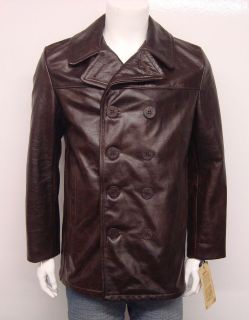 SCHOTT NYC MENS COWHIDE LEATHER FITTED PEACOAT JACKET BROWN SELECT 