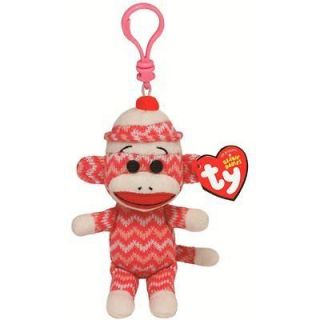 TY Socks the Monkey Sock Monkey Pink Zig Zag Print Key Clip New with 