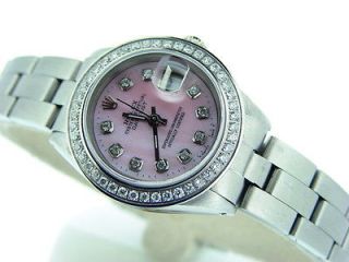 Ladies Stainless Steel Rolex Datejust Date Watch Diamond Pink MOP