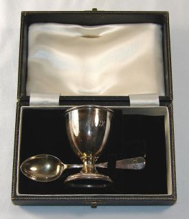   English Sterling Silver Egg Cup & Spoon in Case, Birmingham 1957