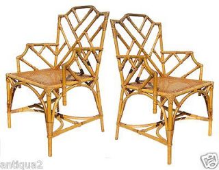 PAIR MCGUIRE STYLE WRAPPED BAMBOO RATTAN & CANE CHINESE CHIPPENDALE 