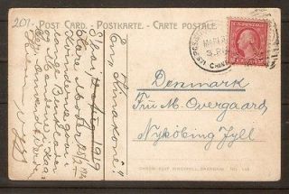   post office, postcard 1920 to DENMARK , 3 C. Washington from Shanghai