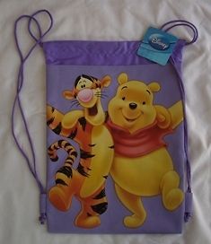 winnie the pooh drawstring backpack sling tote purple one day