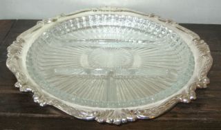 sheridan brass silver plate tray w divided glass insert time