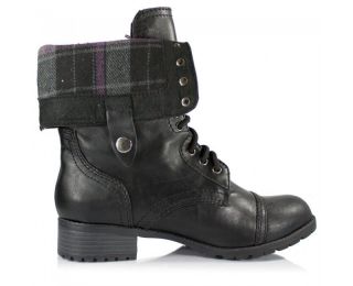 Fold down Plaid Mid Calf Lace Up Military Combat Boots#Oralee s