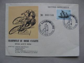 luxembourg eventcover 1952 wc cycle racing bycicle from netherlands 