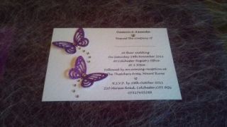   Butterfly Handmade Personalised Wedding Invitation Card+Envelopes