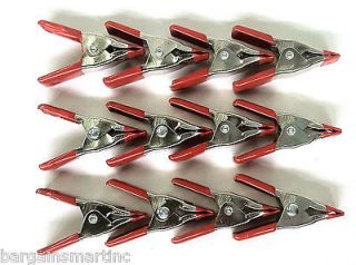 12pc Small 1 silver/Red Metal Spring Clamps Set Nickel Plated