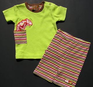Girls BANANA HANNAH Shorts Pajamas Green Stripe Lizard Applique ~ 9 