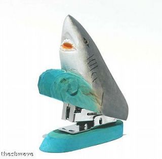 hand carved and painted wood shark stapler 