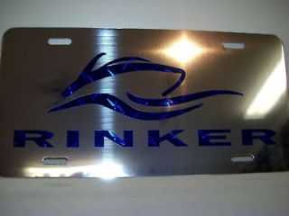 Rinker Boats blue diamond on chrome license plate