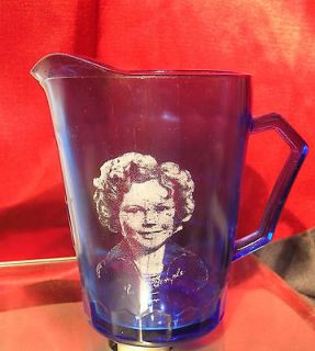 1936 SHIRLEY TEMPLE COBALT BLUE GLASS PITCHER CREAMER Hazel Atlas 