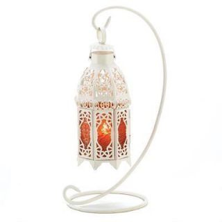 Amber Glass White Tabletop Lantern   tea light, votive, candle 