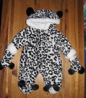   Thick Furry Snow Leopard Baby SnowSuit 0 3 3 6m6 9m 9 12m Ex Store