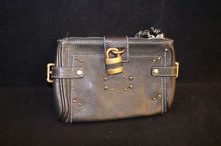 Vintage Chloe Black Leather Handbag Purse Clutch with Lock Key Italy 