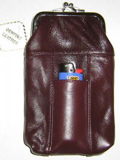   Wine Genuine Leather Snap Cigarette Case. 100s 120s. 2 Lighter Holders