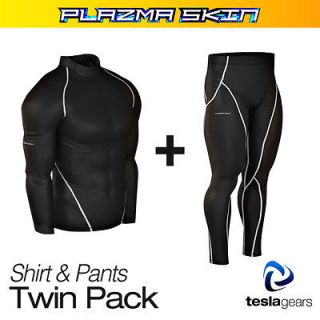 Mens Compression Sports Top & Pants TwinPack Tight T Shirt T01P06BS L 