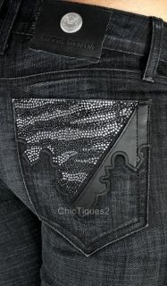 ANTIK Denim Jeans NWT Leather R/S Stud Zebra Skinny WPN21794 Sz 27