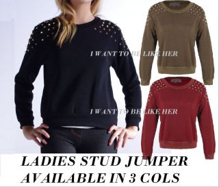   Stud Spike Sweater Jumper Studded Top Drop Shoulder Pullover Skeleton