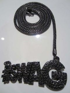 ICED OUT BLACK SWAG SOULJA BOY PIECE PENDANT FRANCO CHAIN NECKLACE HIP 