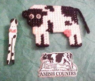   HOLSTEIN Cows   UNIQUE Hand Painted CLOTHESPIN Brooch and 2 MAGNETS