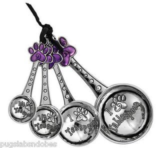 NWT BOXED DOG CAT PAW PRINT ENAMEL ZINC MEASURE SPOON SET 1 SIDED CAN 