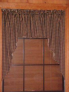 primitive black check homespun swag curtains 36 