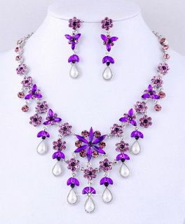   Tassel Crystal Rhinestone Imitate Pearl Beads 1Set Necklace Earrings