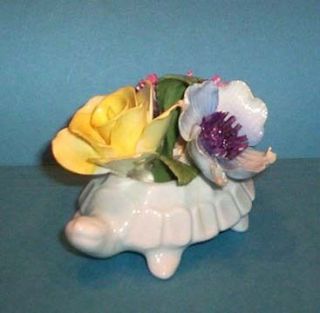  bone china handcrafted turtle flower pot staffordshire england nice