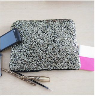 SILVER Dazzling Glitter Sparkling Bling Shiny Evening Party Bag 