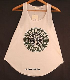 Ladies Girls Top Starbucks print Tank Vest Sleeveless T Shirts