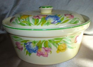 charming vintage covered serving dish with tulips 