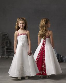 Lovely Cheap Flower Girl Dress Wedding Pageant White Burgundy Dress 