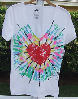 BILLA BONG WHITE WATER COLOR RED HEART COTTON T SHIRT TOP BLOUSE M 