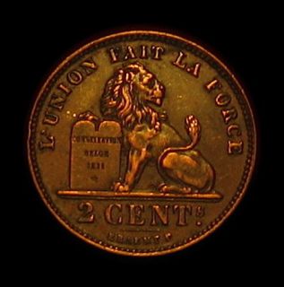 1902 belgium 2 cents scarce lion coin high grade from